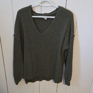 Maurices Olive Green V-Neck Waffle Knit Sweater